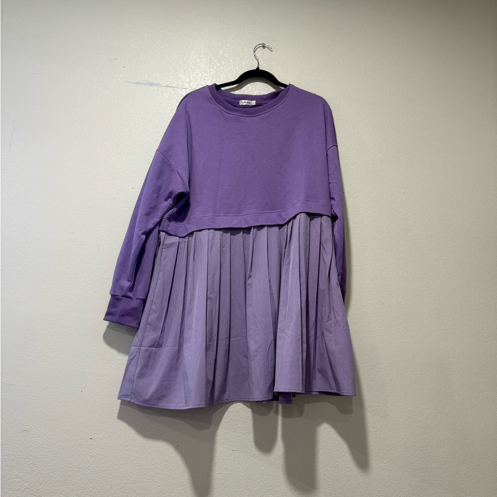 Purple Asymmetrical Pleated Women’s Dress
